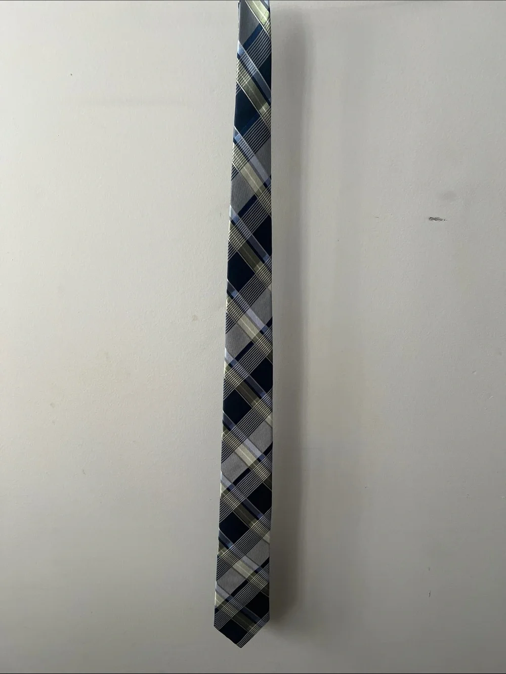 Plaid Slim Men's Tie in Navy, Gray and Light Green